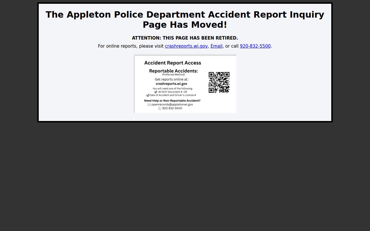 Retired Appleton crash report search for Appleton criminal records