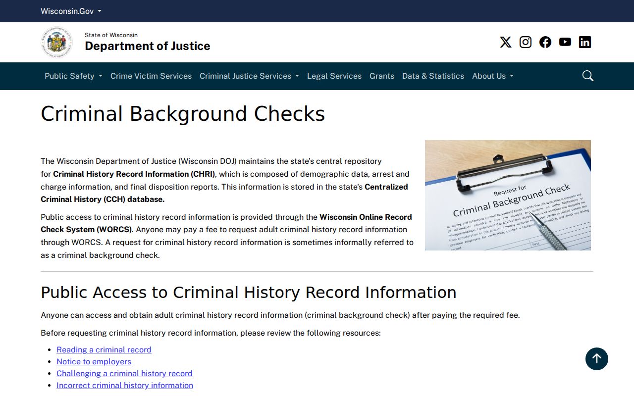 Kaukauna criminal history Wisconsin DOJ background check guidance