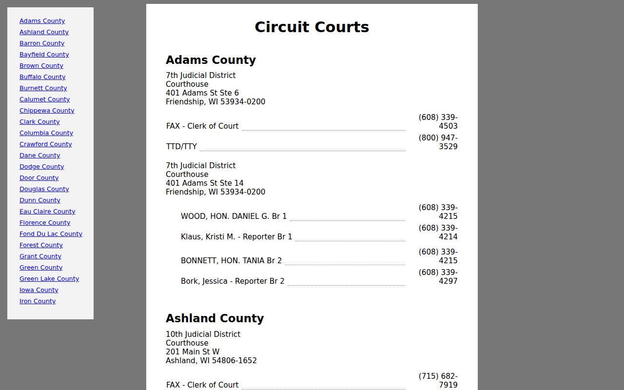 Outagamie County criminal court branch directory