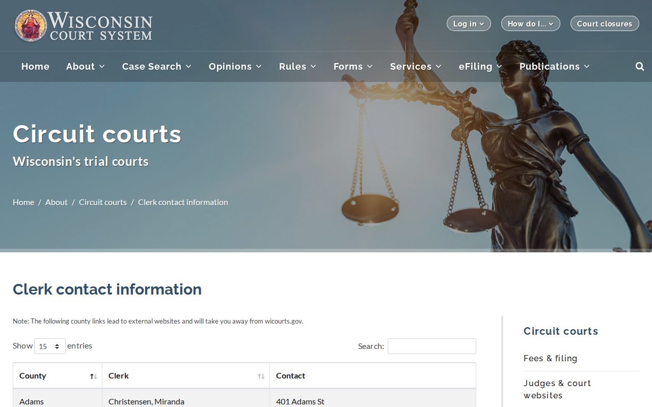 Outagamie County criminal court clerk contact directory